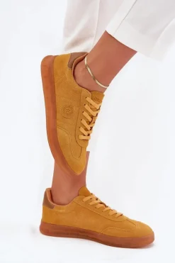 Zamszowe Sneakersy Damskie Big Star RR274846 HI-POLY SYSTEM Żółte