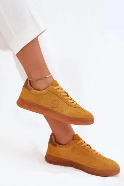 Zamszowe Sneakersy Damskie Big Star RR274846 HI-POLY SYSTEM Żółte