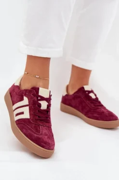Zamszowe Sneakersy Damskie Vinceza 79557 Bordowe