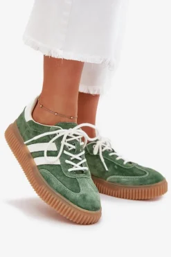 Zamszowe Sneakersy Damskie Na Platformie Zielone Marisae