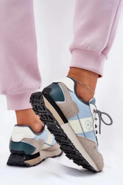 Zamszowe Sneakersy Damskie Big Star RR274245 HI-POLY SYSTEM Szaro-Niebieskie