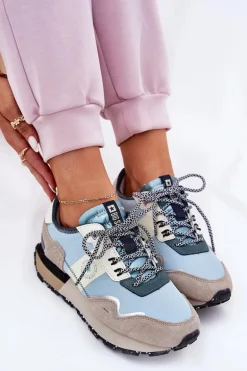 Zamszowe Sneakersy Damskie Big Star RR274245 HI-POLY SYSTEM Szaro-Niebieskie