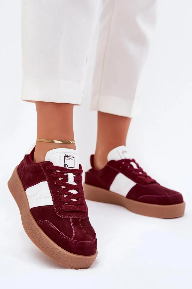 Zamszowe Sneakersy Damskie Daniel Lopez Just Dare SS2D4023 Bordowe