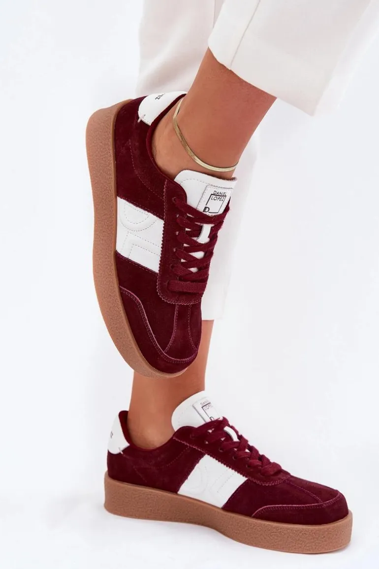 Zamszowe Sneakersy Damskie Daniel Lopez Just Dare SS2D4023 Bordowe