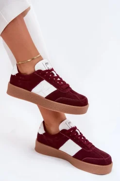 Zamszowe Sneakersy Damskie Daniel Lopez Just Dare SS2D4023 Bordowe