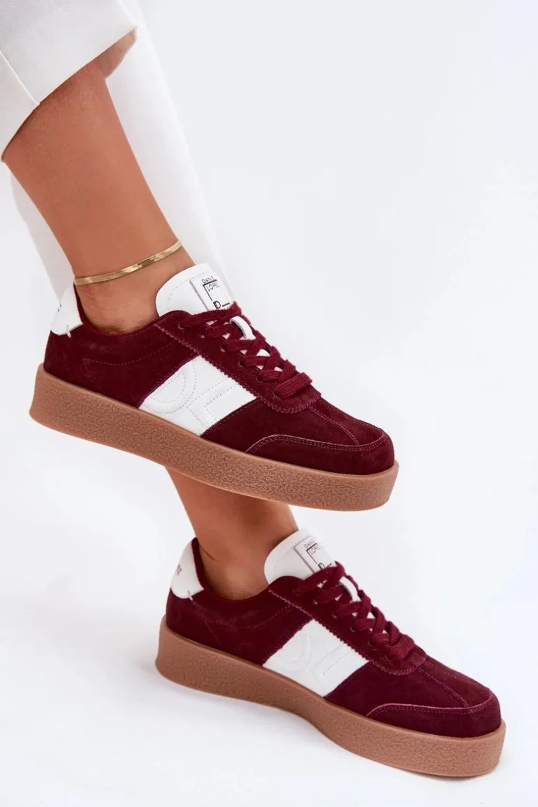 Zamszowe Sneakersy Damskie Daniel Lopez Just Dare SS2D4023 Bordowe