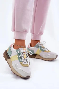 Zamszowe Sneakersy Damskie Big Star RR274244 HI-POLY SYSTEM Szaro-Żółte