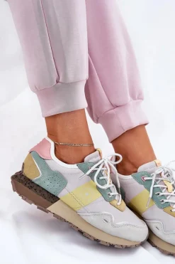 Zamszowe Sneakersy Damskie Big Star RR274244 HI-POLY SYSTEM Szaro-Żółte