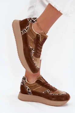 Zamszowe Sneakersy Damskie Big Star OO274A313 HI-POLY SYSTEM Brązowe Panterka