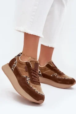 Zamszowe Sneakersy Damskie Big Star OO274A313 HI-POLY SYSTEM Brązowe Panterka