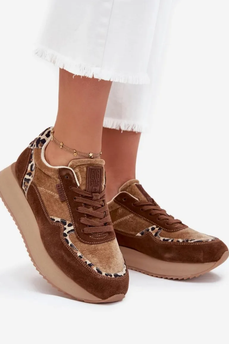 Zamszowe Sneakersy Damskie Big Star OO274A313 HI-POLY SYSTEM Brązowe Panterka