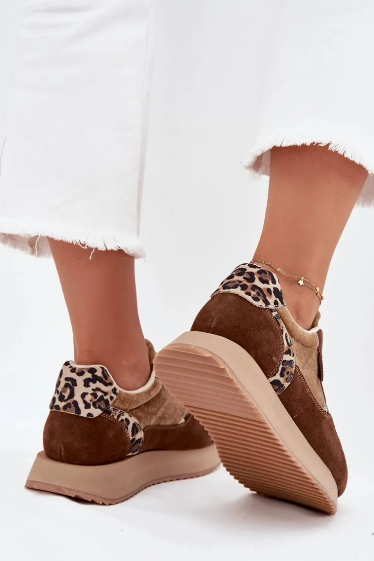 Zamszowe Sneakersy Damskie Big Star OO274A313 HI-POLY SYSTEM Brązowe Panterka