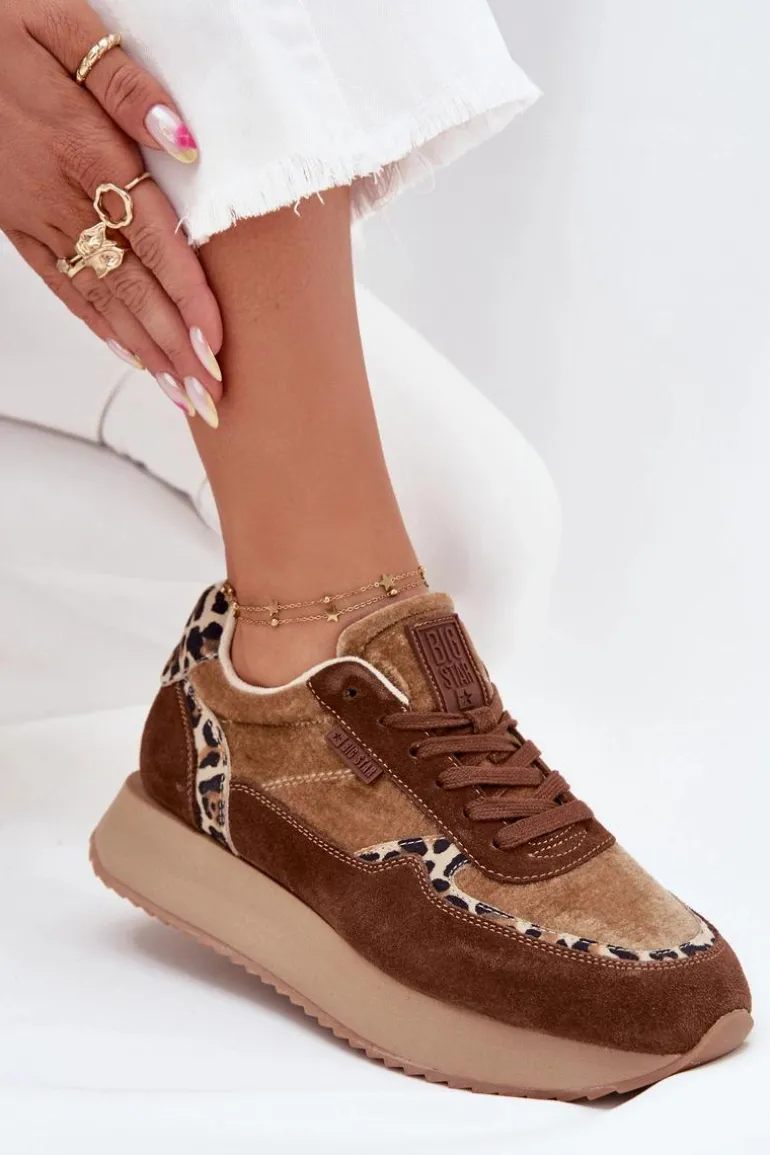 Zamszowe Sneakersy Damskie Big Star OO274A313 HI-POLY SYSTEM Brązowe Panterka