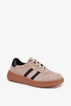 Zamszowe Sneakersy Damskie Na Platformie Beżowe Elivienne