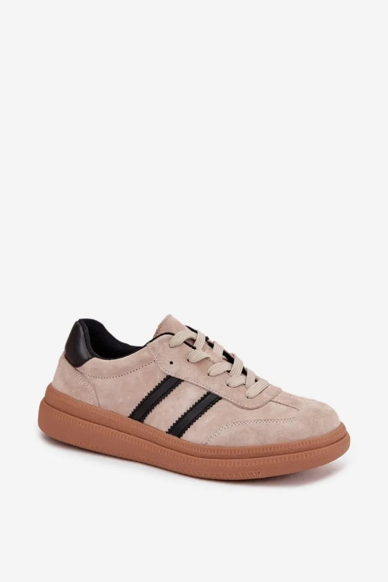 Zamszowe Sneakersy Damskie Na Platformie Beżowe Elivienne