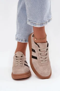 Zamszowe Sneakersy Damskie Na Platformie Beżowe Elivienne