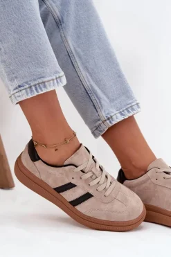 Zamszowe Sneakersy Damskie Na Platformie Beżowe Elivienne