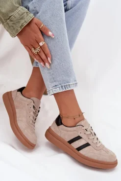 Zamszowe Sneakersy Damskie Na Platformie Beżowe Elivienne