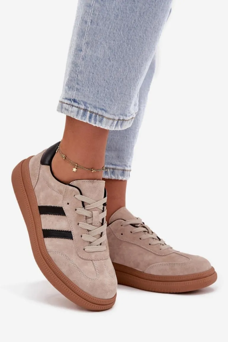 Zamszowe Sneakersy Damskie Na Platformie Beżowe Elivienne