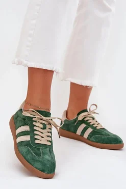 Zamszowe Sneakersy Damskie Zielone Sirella