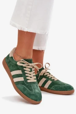 Zamszowe Sneakersy Damskie Zielone Sirella