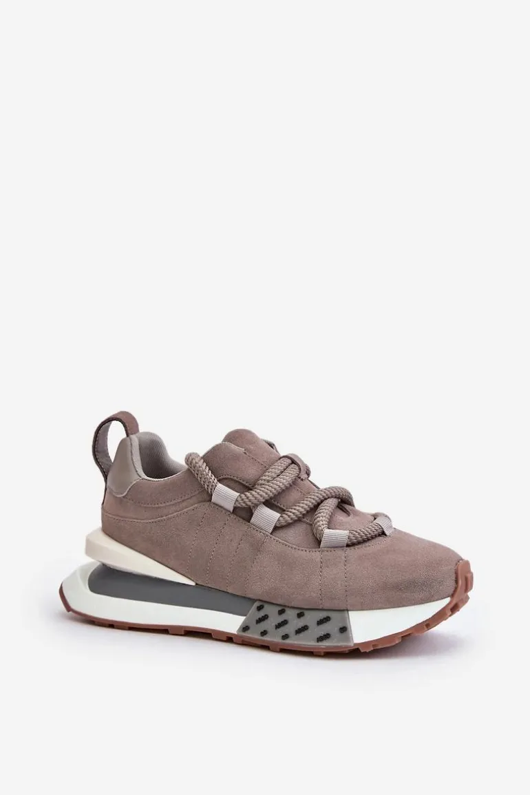 Zamszowe Sneakersy Damskie Na Platformie Z Grubym Sznurowaniem Artiker 54C1463 Szare