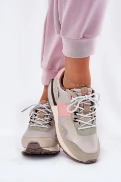 Zamszowe Sneakersy Damskie Big Star RR274243 HI-POLY SYSTEM Szaro-Różowe