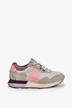 Zamszowe Sneakersy Damskie Big Star RR274243 HI-POLY SYSTEM Szaro-Różowe