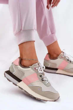 Zamszowe Sneakersy Damskie Big Star RR274243 HI-POLY SYSTEM Szaro-Różowe