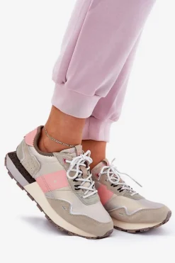 Zamszowe Sneakersy Damskie Big Star RR274243 HI-POLY SYSTEM Szaro-Różowe