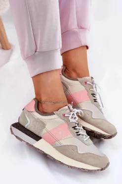 Zamszowe Sneakersy Damskie Big Star RR274243 HI-POLY SYSTEM Szaro-Różowe