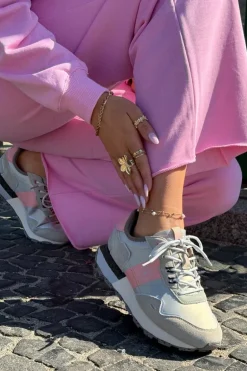 Zamszowe Sneakersy Damskie Big Star RR274243 HI-POLY SYSTEM Szaro-Różowe