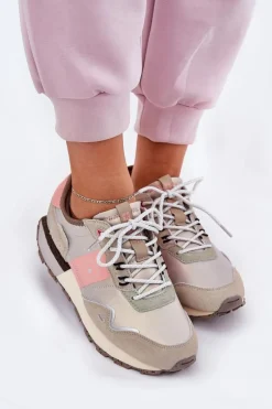 Zamszowe Sneakersy Damskie Big Star RR274243 HI-POLY SYSTEM Szaro-Różowe