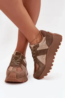 Zamszowe Sneakersy Damskie Ocieplane Na Platformie Big Star OO274A218 HI-POLY SYSTEM Brązowe