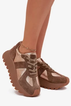 Zamszowe Sneakersy Damskie Ocieplane Na Platformie Big Star OO274A218 HI-POLY SYSTEM Brązowe