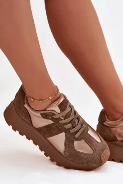 Zamszowe Sneakersy Damskie Ocieplane Na Platformie Big Star OO274A218 HI-POLY SYSTEM Brązowe