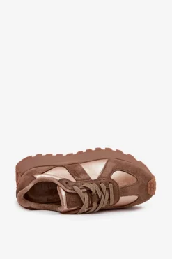 Zamszowe Sneakersy Damskie Ocieplane Na Platformie Big Star OO274A218 HI-POLY SYSTEM Brązowe