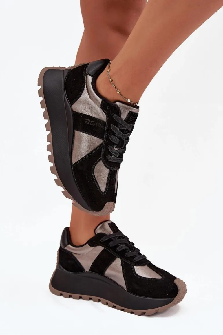 Zamszowe Sneakersy Damskie Ocieplane Na Platformie Big Star OO274A217 HI-POLY SYSTEM Czarne