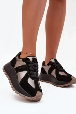 Zamszowe Sneakersy Damskie Ocieplane Na Platformie Big Star OO274A217 HI-POLY SYSTEM Czarne