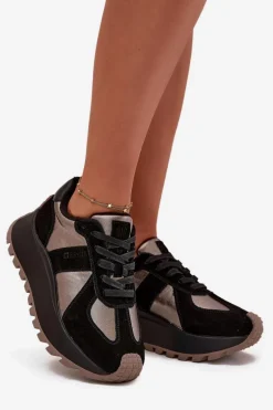 Zamszowe Sneakersy Damskie Ocieplane Na Platformie Big Star OO274A217 HI-POLY SYSTEM Czarne