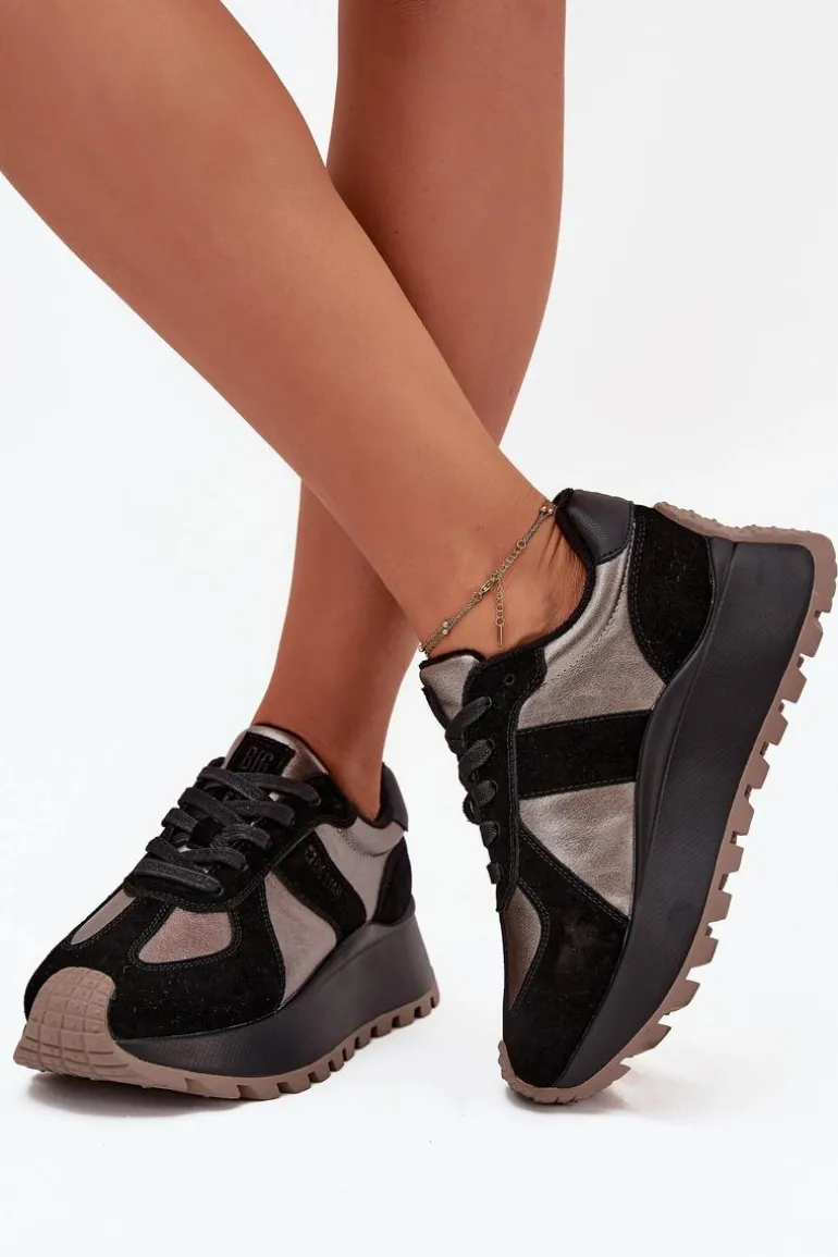 Zamszowe Sneakersy Damskie Ocieplane Na Platformie Big Star OO274A217 HI-POLY SYSTEM Czarne