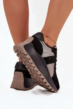 Zamszowe Sneakersy Damskie Ocieplane Na Platformie Big Star OO274A217 HI-POLY SYSTEM Czarne