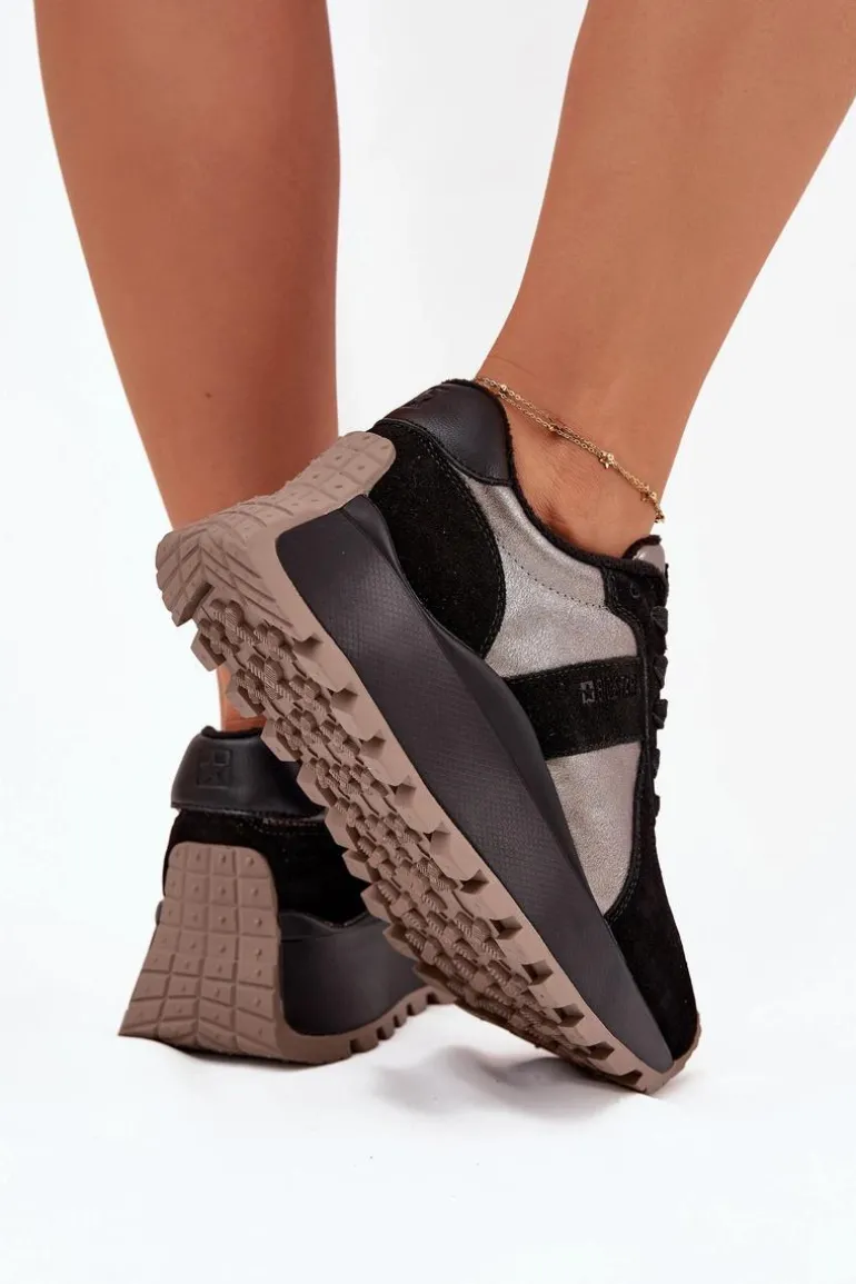 Zamszowe Sneakersy Damskie Ocieplane Na Platformie Big Star OO274A217 HI-POLY SYSTEM Czarne