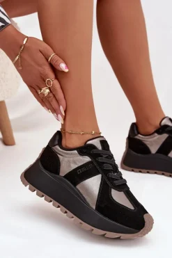 Zamszowe Sneakersy Damskie Ocieplane Na Platformie Big Star OO274A217 HI-POLY SYSTEM Czarne