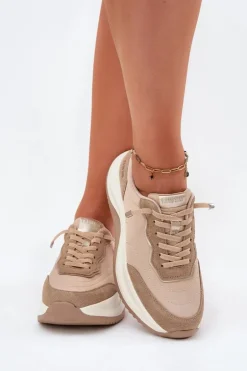 Zamszowe Sneakersy Damskie Na Platformie Big Star RR274A345 HI-POLY SYSTEM Ciemnobeżowe