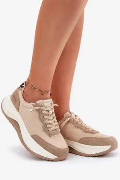 Zamszowe Sneakersy Damskie Na Platformie Big Star RR274A345 HI-POLY SYSTEM Ciemnobeżowe