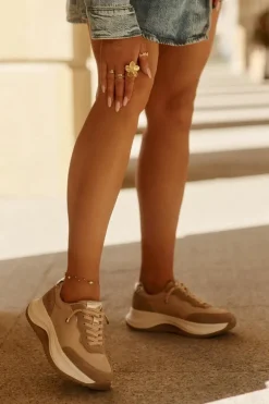 Zamszowe Sneakersy Damskie Na Platformie Big Star RR274A345 HI-POLY SYSTEM Ciemnobeżowe