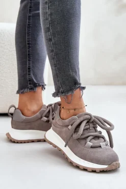 Zamszowe Sneakersy Damskie Z Grubym Sznurowaniem Artiker 54C1465 Szare