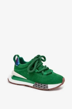 Zamszowe Sneakersy Damskie Na Platformie Z Grubym Sznurowaniem Artiker 55C0136 Zielone