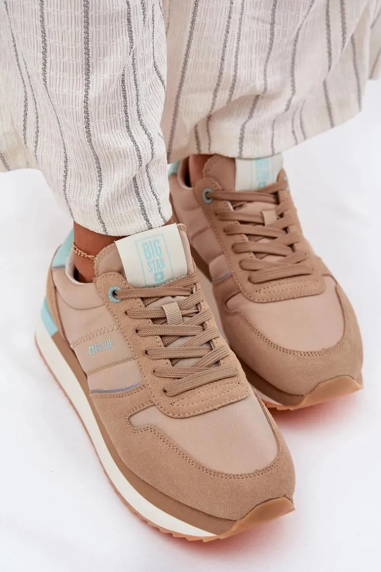 Zamszowe Sneakersy Damskie Big Star RR274A048 HI-POLY SYSTEM Ciemnobeżowe